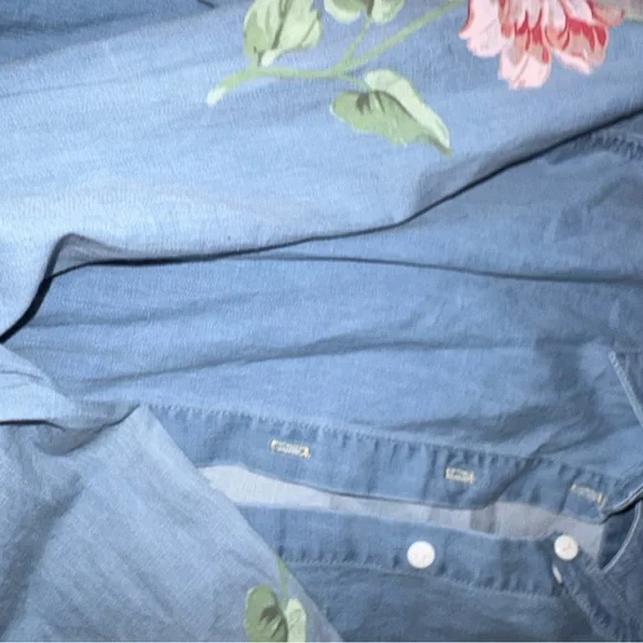 RARE! Lauren Moshi Sloane Love You Forever long-sleeve button-up denim shirt S - Picture 6 of 7